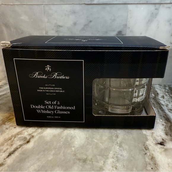 Brooks Brothers Tartan Plaid Crystal Double Old Fashioned Whiskey Glass Set 2 - Picture 2 of 5